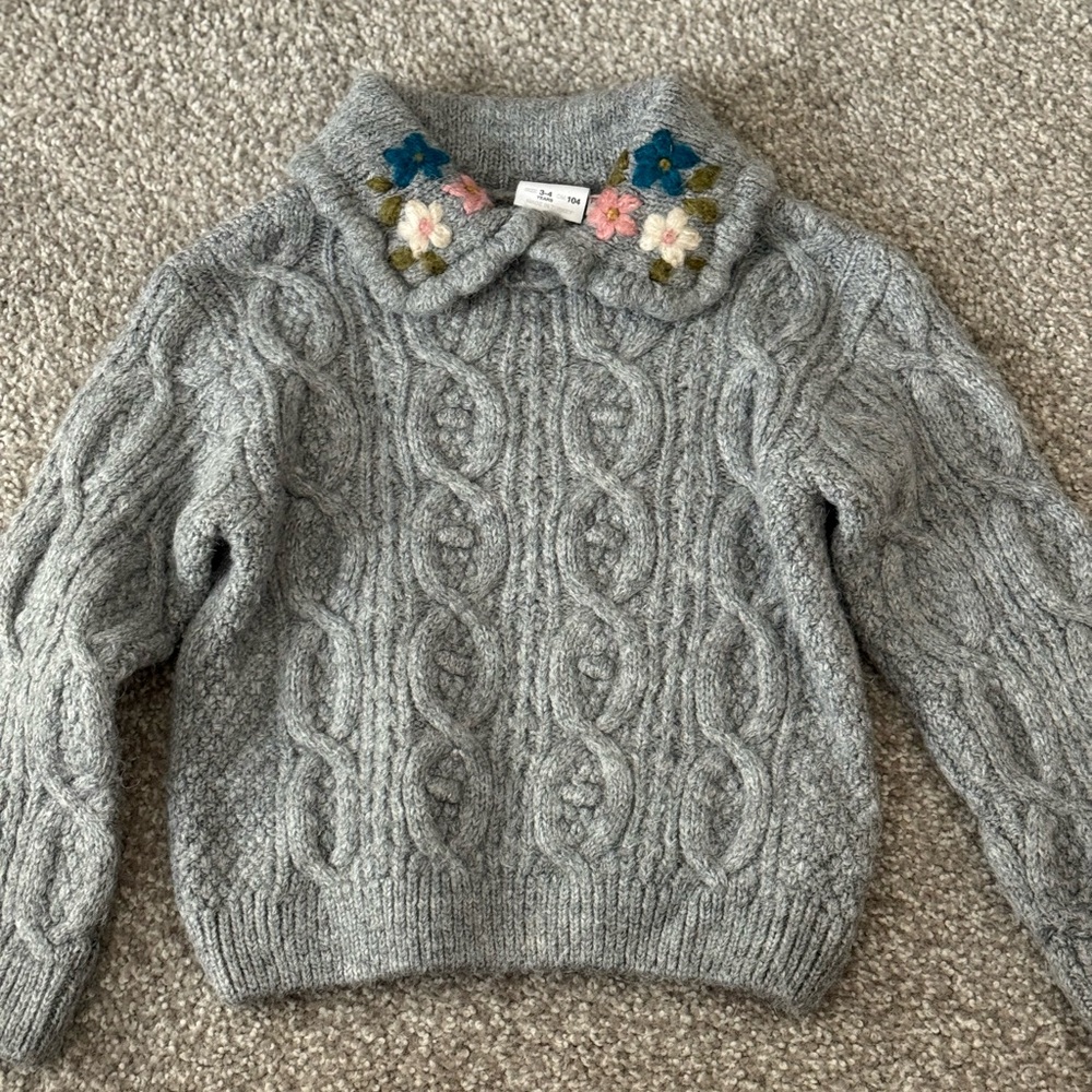 Zara Kids Gray Sweater with Floral Collar